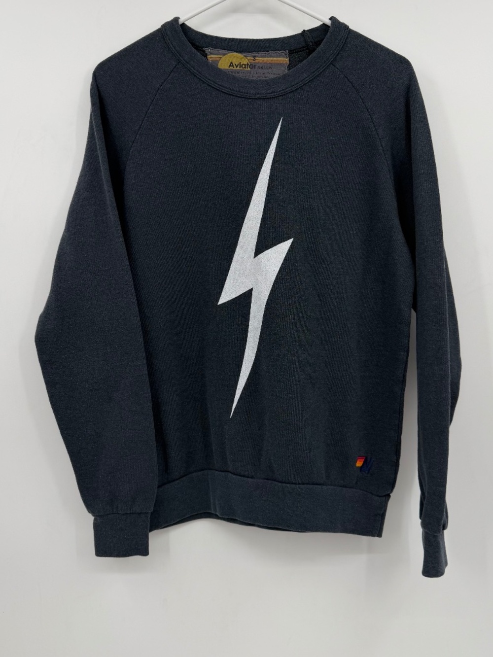 Aviator Nation Sweatshirt Women Small Gray Faded Black Lightning Bolt Pullover
